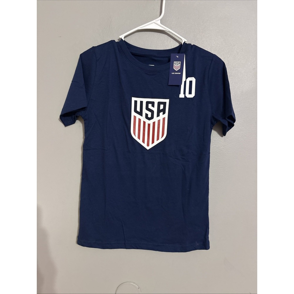 US Soccer Christian Pulisic 10 Youth L 12/14 NavyBlue T-Shirt USMNT Football New